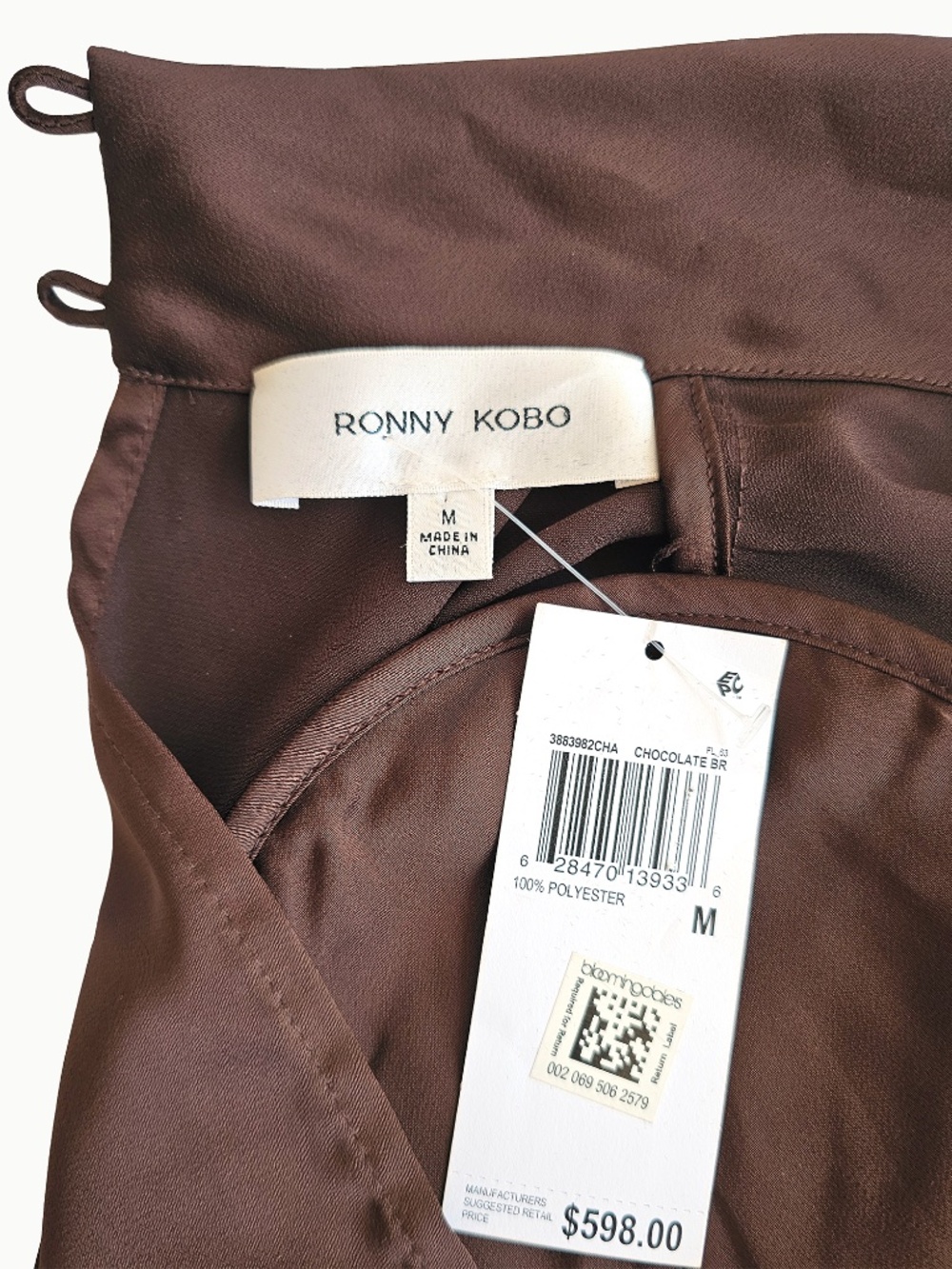 NWT Ronny Kobo Bianca Dress Chocolate Brown Draped High Neck Mini Dress - Size M - Picture 10 of 13